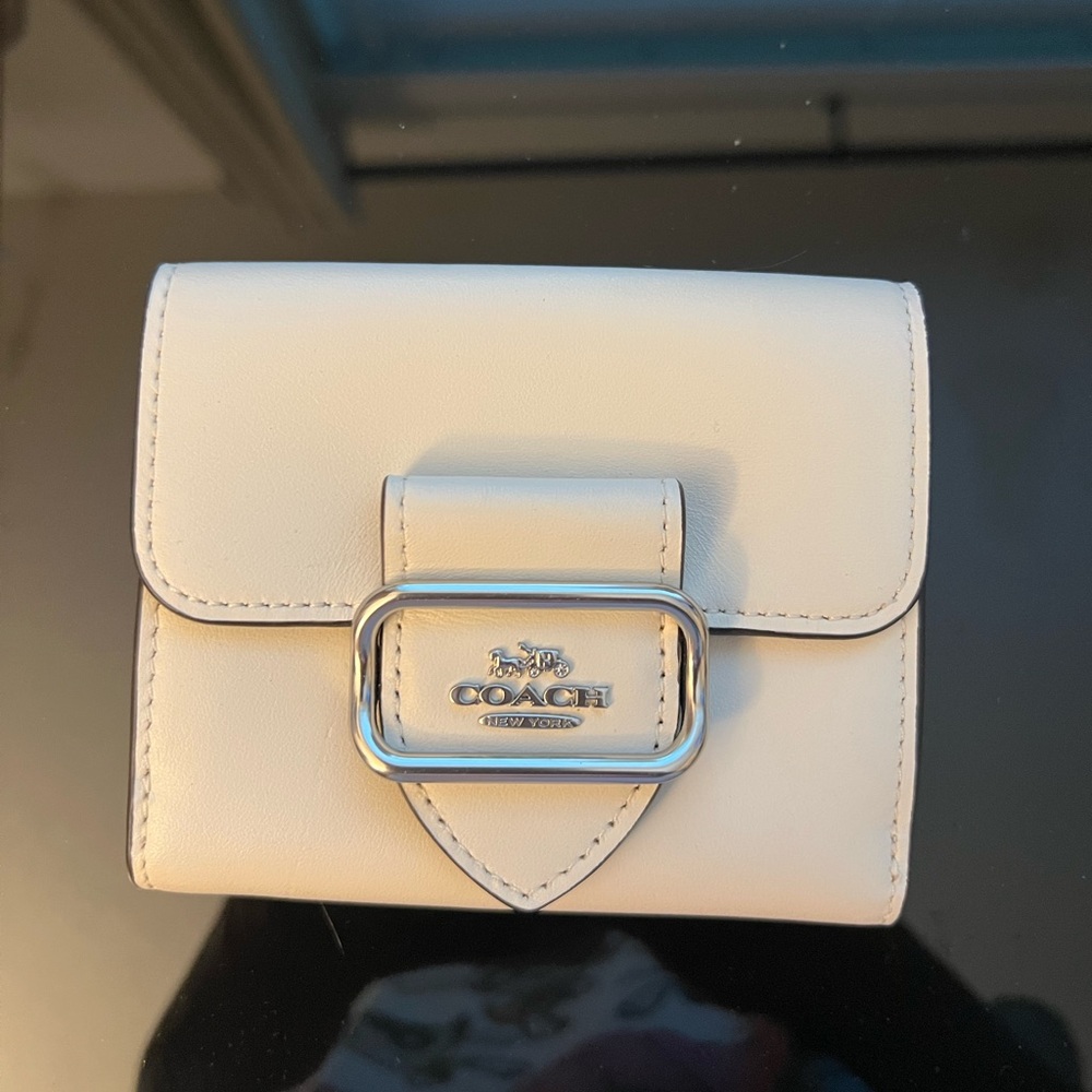 Coach Cream Leather Wallet with Silver Buckle